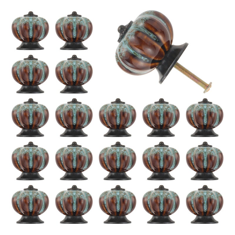 Mgoodoo 20PCS Ceramic Cabinet Knobs, 1.57'' Decorative Pumpkin Knobs for Dresser Drawer Pulls Vintage Kitchen Hardware Handle Home Decor Blue - Image 1